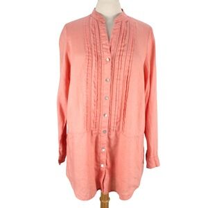 J‎ Jill Pintuck Shirt size L Linen Orange Long Sleeve Button Down
